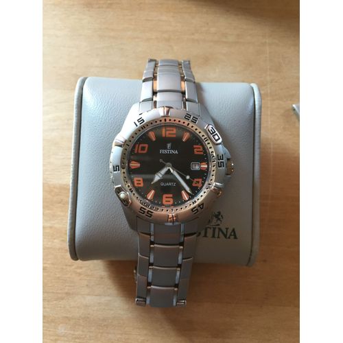 Montre Festina F16170 Orange/Noire Avec Bracelet Acier + Cuire