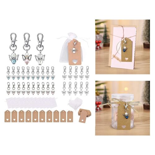 Porte-clés ange, ensemble de faveurs de mariage, sac et étiquettes en papier Kraft pour mariages, baptêmes, anniversaires, cérémonies