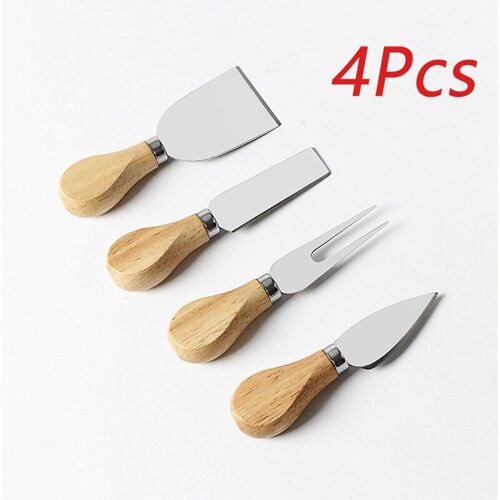 Ensemble De Couteaux À Fromage Avec Manche En Bois, 4 Pièces/Ensemble Couteaux À Fromage En Bambou, Kit De Trancheur De Couteaux De Cuisine En Acier Inoxydable, Outil De Cuisine Utile