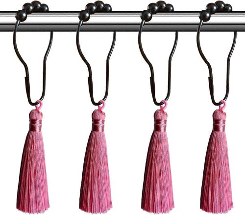 Tassel Shower Curtain Hooks - Black Shower Curtain Rings, Rust Proof Shower Hooks for Show