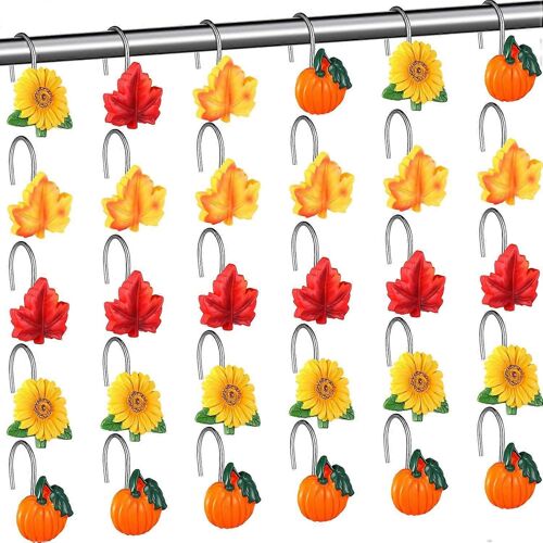 24 Pcs Thanksgiving Shower Curtain Hooks Autumn Shower Curtain Rings Maple Leaf