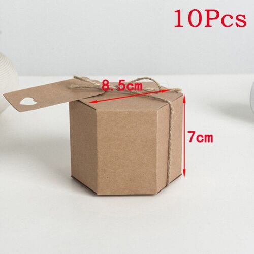 Boîtes à bonbons hexagonales en papier Kraft 10 pièces, boîtes à bonbons, cadeaux à biscuits, pour fête prénatale, anniversaire, mariage, fête de noël