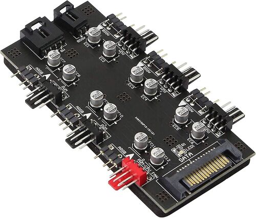 12v 4pin Pwm & 5v 3pin Argb avec Sata 15pin Power 2-en-1 Hub 6 Way Sync Cpu Cooling Fan Adressaable Rgb Lighting Pcb Splitter Pour Carte Mère Étendue
