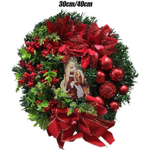 Couronne de naissance artificielle pour porte d'entrée, décoration murale de noël, rouge