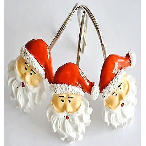 Christmas Time Set of 12 Shower Curtain Hooks Xmas shower rings,Santa Shower