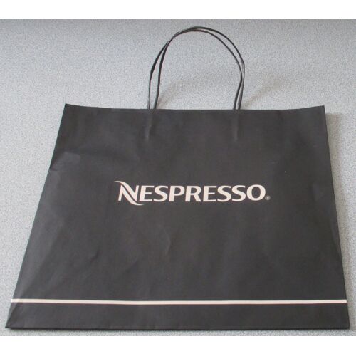 Solide Sac Publicitaire En Papier Noir- Espace Intérieur Décoré Avec Rosaces Et Lettres N - 2 Anses De Portage - 35x30x15.5cm - 1 Face Marquée Nespresso/1 Face Avec Grande Lettre N