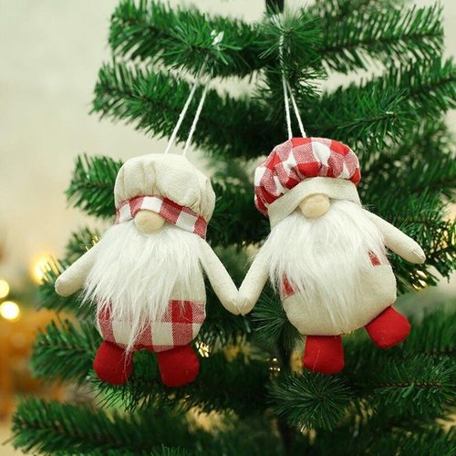 Poupée De Chef De Noël, 4 Pièces, Chapeau Gnome, Pendentif, Décoration D'arbre De Noël, Elfe Mignon, Ornements