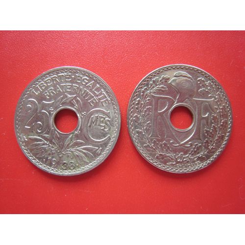 Pièce De Monnaie 25 Centimes Lindauer Type Avec Points Avant Et Après La Date France .1938.