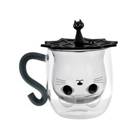 Cadeau Femme Verre Tasse Double Paroi Tasse Noir Chat Avec Poignée Mug Tasse A Cafe Cadeau Anniversaire Femme Fete Des Meres Peres Noël Pour Les Amis Les Femmes