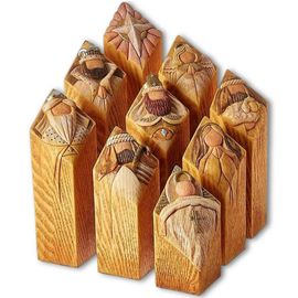 9 Pièces De Statues De Pilier De Noël, Sculptures De Figurines Vintage En Bois, Colonne De Lettres, Ornement, Artisanat, Cadeau De Festival