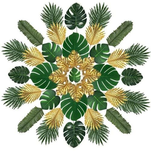 Feuilles De Palmier Artificielles Décoratives, 72 Pièces, 9 Sortes De Feuilles Tropicales, Feuilles De Safari, Fournitures De Fête À Thème De La Jungle