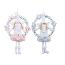Couronne D'ange De Noël Blanche, Anneau De Vigne Rose, Pendentif De Porte Suspendue Pour Arbre De Noël, Ornements, Nouvelle Collection