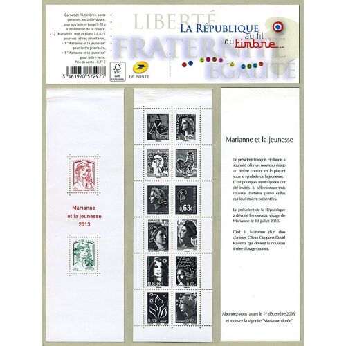 "La Vème République Au Fil Du Timbre" Marianne De Ciappa Et Kawena (Marianne Et La Junesse) Bande Carnet 1520a Deux Bandes Année 2013 N° 4767 4774 4781 4792 Yvert Et Tellier Luxe (14 Timbres)