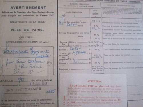 Avertissement Des Contributions Directes Pour L'acquit Des Cotisations De L'année 1947, Ville De Paris