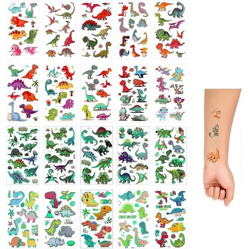 20 Feuilles De Tatouages Temporaires Pour Enfants, Autocollants De Tatouage De Dinosaure Lumineux Imperméables À L'eau
