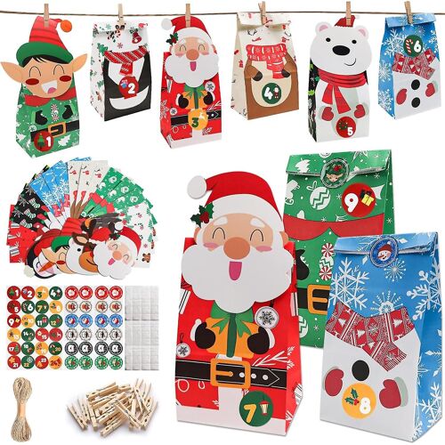 Calendrier de l'Avent sacs grand bricolage artisanat - pingouin, ours polaire, motifs du père Noël