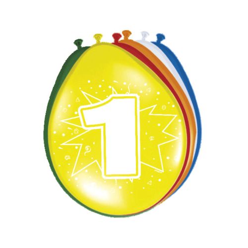 8 Ballons Multicolores 30 Cm Chiffre 1 Taille Unique