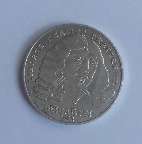 Pièce Descartes 100f En Argent Véritable - Piece Tiré En Essaie.