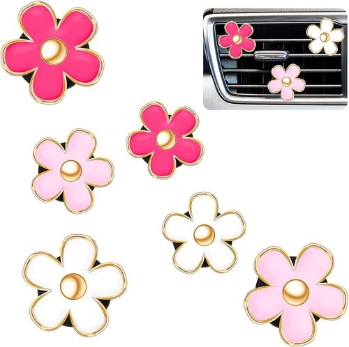 6 Pcs Daisy Flower Air Vent Clip - Désodorisant De Voiture Clips (Rouge, Rose, Blanc)