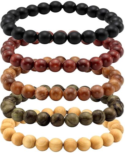 5 Pcs Bois Prière Perle Bracelet Mala Perles Bracelets Pour Hommes Femmes 8mm