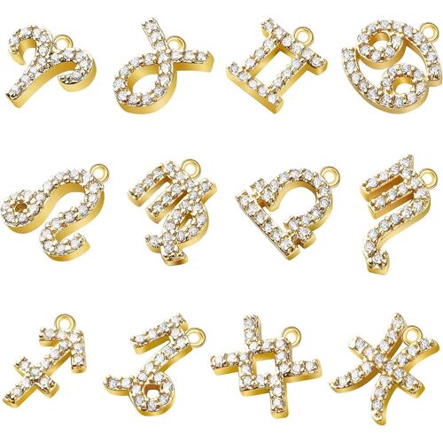 12 Pièces Zodiac Signes Charms - Glitter Constellation Theme Signe Pendentifs Pour La Fabrication De Bijoux De Bricolage