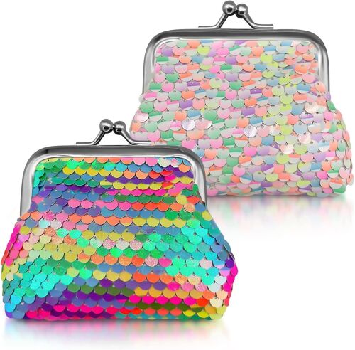 2 Pack Coin Purse pour femmes - Portefeuille de sac à main à changement de paillettes réversible (coloré)