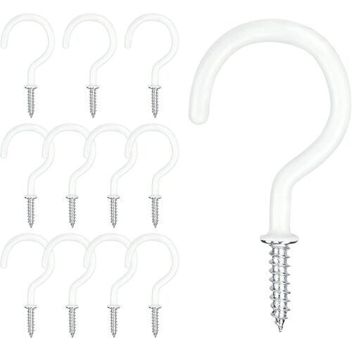 12 Pcs 2 pouces White Mug Cup Hooks - Crochets à vis Crochets de plafond revêtus de plastique