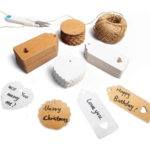 Paquet de 200 étiquettes cadeaux en papier kraft avec ficelle de jute de 30 m - Étiquettes suspendues