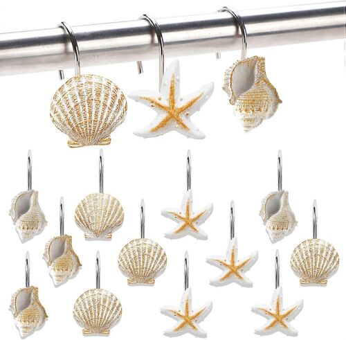 12PCS Shower Curtain Hooks Shell Starfish Conch Bathroom Decor Shower Curtain