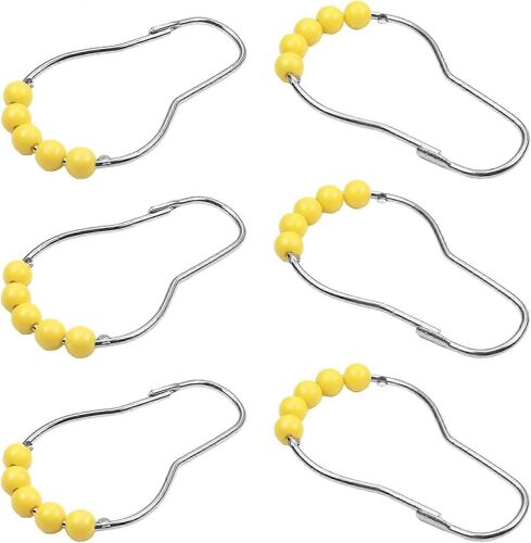Shower Curtain Rings,12Pcs Iron Metal Plastic Shower Curtain Ring Hooks Metal