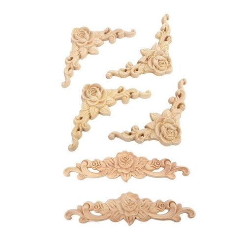 Longue Fleur Sculptée En Bois, 12 Pièces, Applique Non Peinte, Décoration De Porte De Style Européen, 2 Pièces 20x5cm Et 10 Pièces 8x8cm