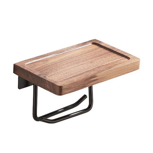 Porte-rouleau de papier toilette mural en noyer noir, porte-rouleau de papier hygiénique créatif en bois massif, support de téléphone