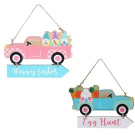 Camion De Pâques Américain En Bois, Joyeux Pâques Voiture Lapin Radis Porte Pendentif Bureau Jouet Cadeaux Décoration De Table Pour La Maison 2 Pièces