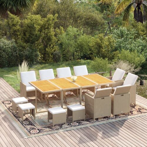 Vidaxl Ensemble À Manger De Jardin Coussins 13pcs Résine Tressée Beige