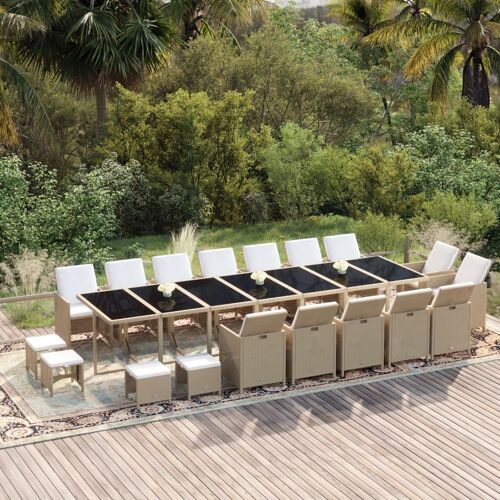 Vidaxl Ensemble À Manger De Jardin Coussins 19pcs Résine Tressée Beige