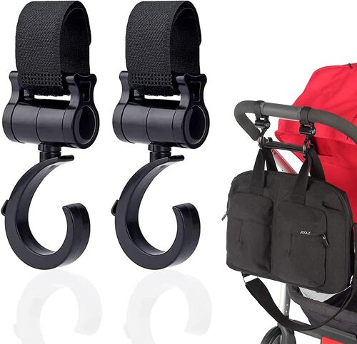 Lot De 2 Crochets Rotatifs Pour Poussette, Clips Pour Crochets De Poussette, Clip Universel Pour Poussette. Les Crochets De Poussette Fixent Vos Sacs De Courses Et Sacs Fourre-Tout Sur Le Support De Poussette.