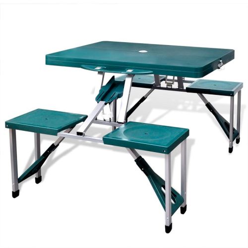 Table De Pique-Nique Verte Pliante À 4 Sièges Légère En Aluminium