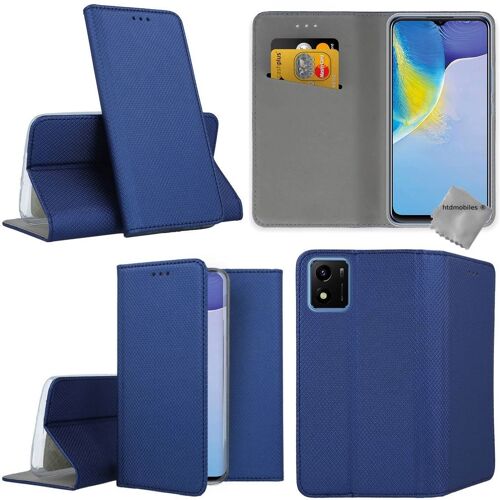Housse pour Vivo Y01 - etui coque pochette portefeuille + film ecran - BLEU MAGNET