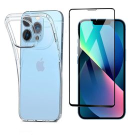 Pack Coque Transparente En Tpu Et Protection Écran Vitre En Verre Trempé Full Cover Noir Pour Apple Iphone 15 Pro Max 5g 6,7 Pouces - Xeptio