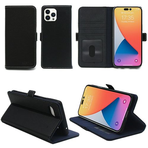 Housse Noire Pour Apple Iphone 15 5g 6,1 Pouces Etui De Protection Portefeuille À Rabat Avec Porte Cartes Xeptio