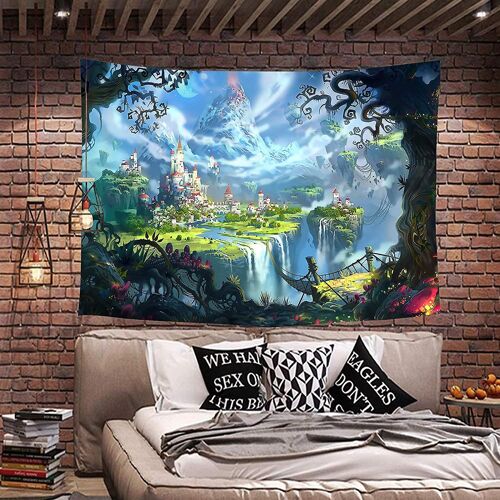Cabane psychédélique dans la forêt Tapisserie suspendue - Bohemian Living Room Wall