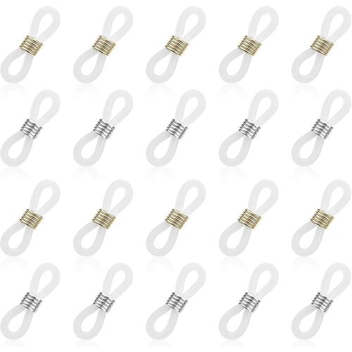 20 Pièces Eyeglass Chain Ends - Connecteurs Réglables Spring Rubber Ends Pour Lunettes Collier Collier Chain Strap (Clair)