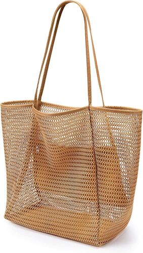 Mesh Tote Bag.23L Sac de plage Extra Large Tote Bags pour femmes avec poche zippée Cadeau
