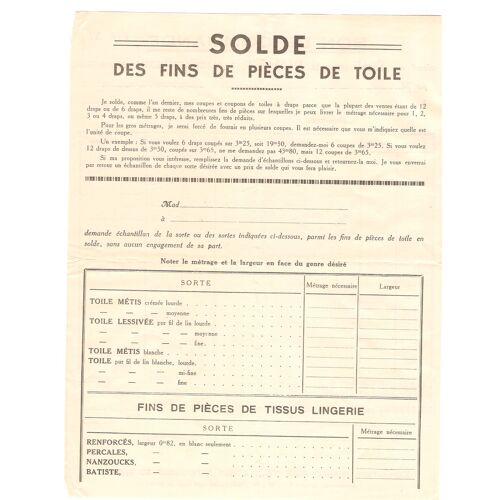 Val D'oise Magny-En-Vexin Etablissements Ruault - Bon De Commande Et Solde De Fins De Pièces De Toile - Document Commercial