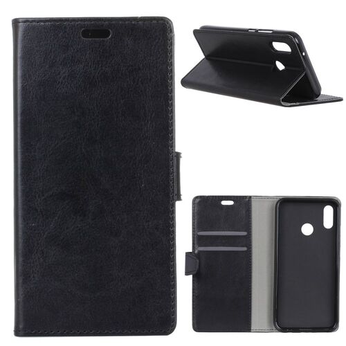 Etui type portefeuille noir grainé pour Huawei Honor-8X avec rabat latéral fon