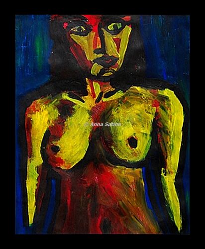 Peinture Erotique Originale - Anna Satine - 405001 - Nu Féminin - 50x40cm - Portrait Fauve