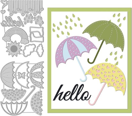 Superposition De Matrices De Coupe De Parapluie (2pcs) - Soleil, Nuage, Pochoirs Arc-En-Ciel Pour Bricolage