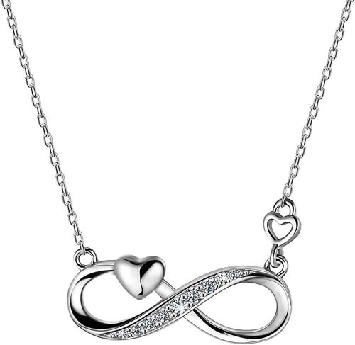 Chaîne Pour Dames 925 Sterling Silver Infinity Chain Sparkling Cubic Zirconia Love
