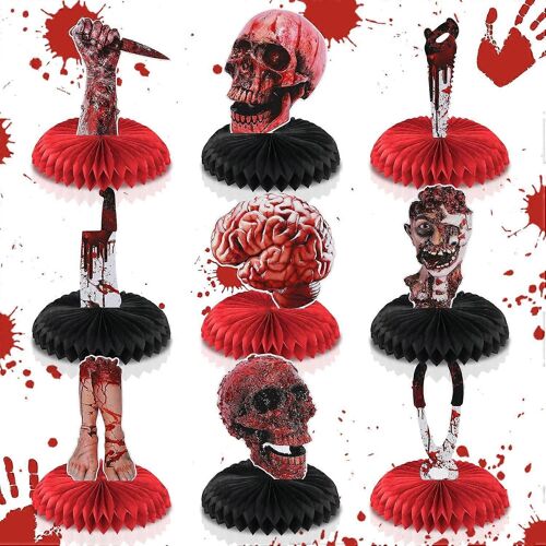 Halloween Bloody Party Décorations Table Nid d'abeille Centre de table 3D Halloween Killer B 9Pcs
