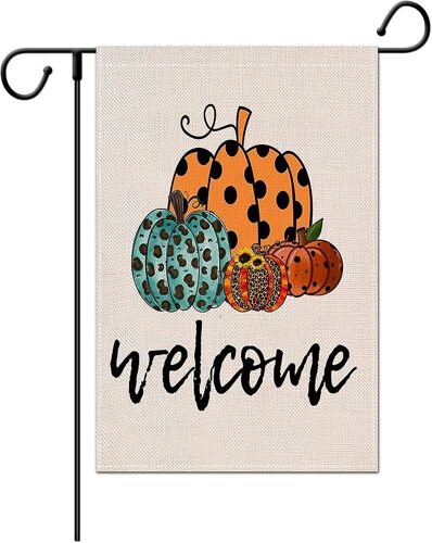 Almi Bienvenue Automne Jardin Drapeaux Double Face Toile de Jute Thanksgiving Citrouille Jardin Drapeau Cadeau